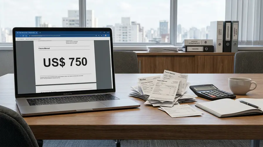 Uma imagem mostrando uma comparação visual de custos: à esquerda, um cartão ou tela com 'US$ 750' em destaque; à direita, pequenas referências de vários meses de assinaturas mensais empilhadas, como se fossem contas recorrentes, para ilustrar quem realmente teria uso suficiente para considerar o plano vitalício.