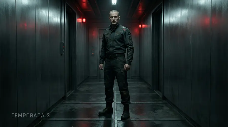 Um frame do teaser mostrando o personagem central em uma nova postura ou visual claramente diferente do que o público viu antes, de preferência em um ambiente fechado e sombrio típico da série, para reforçar visualmente a pista da mudança.