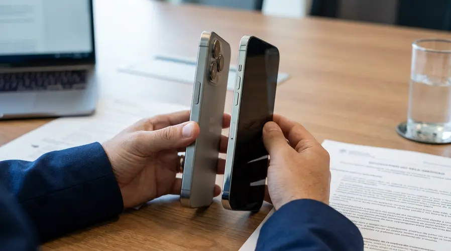 Um comparativo visual de um iPhone Pro mais grosso ao lado de um modelo mais fino, mostrando a diferença de espessura na lateral e sugerindo o espaço extra ocupado por bateria maior e módulos de câmera mais robustos.