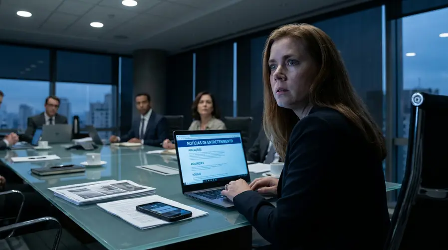 A imagem deve mostrar Amy Adams em um frame tenso e sombrio de Cape Fear, com expressão de alerta ou medo, para reforçar visualmente a ideia de suspense psicológico e apoiar a seção sobre os primeiros reviews e o peso do elenco.