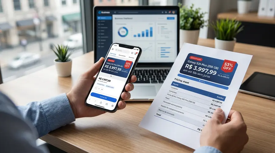 Um print ou foto da oferta destacando o preço de R$ 3.997,99, o selo de 53% OFF e a opção de parcelamento em até 10x sem juros, para reforçar visualmente a comparação com o valor original.