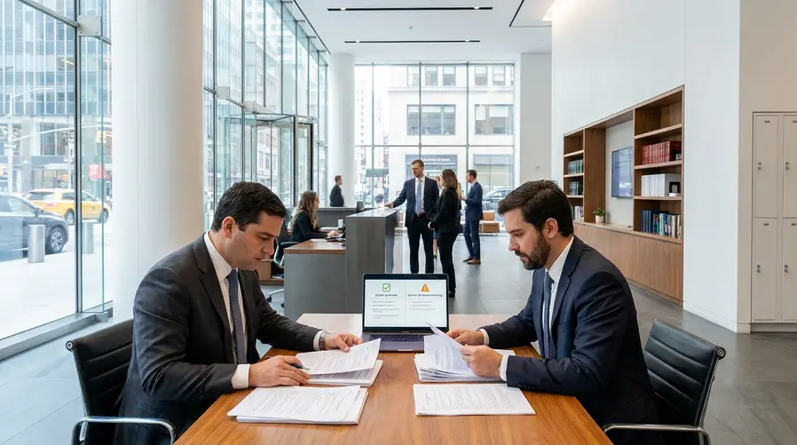 Uma imagem do espaço em Manhattan com fachada/lobby moderno e elementos que sugiram ambiente de estudo premium, acompanhada de um quadro visual simples mostrando a diferença entre 'escola aprovada' e 'centro de homeschooling' para reforçar a distinção regulatória.